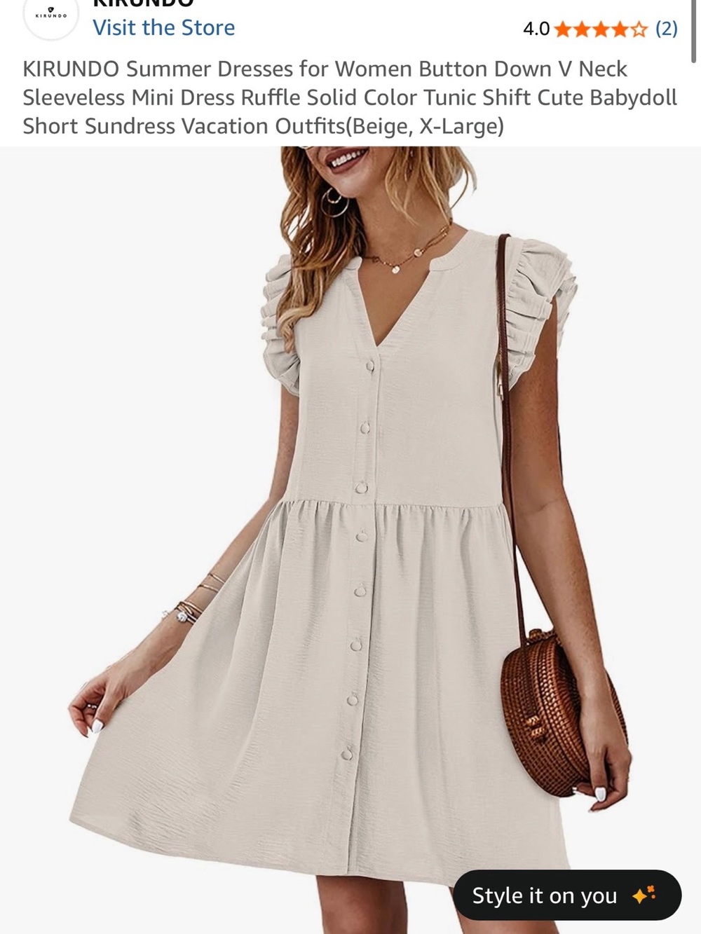Kirundo Cream Ruffle-Sleeve Button Front Midi Dress XL